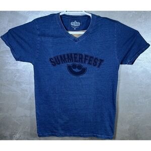 Red Jacket T- Shirt V Neck Blue Summerfest Size M Women's Short Sleeve Shirt EUC